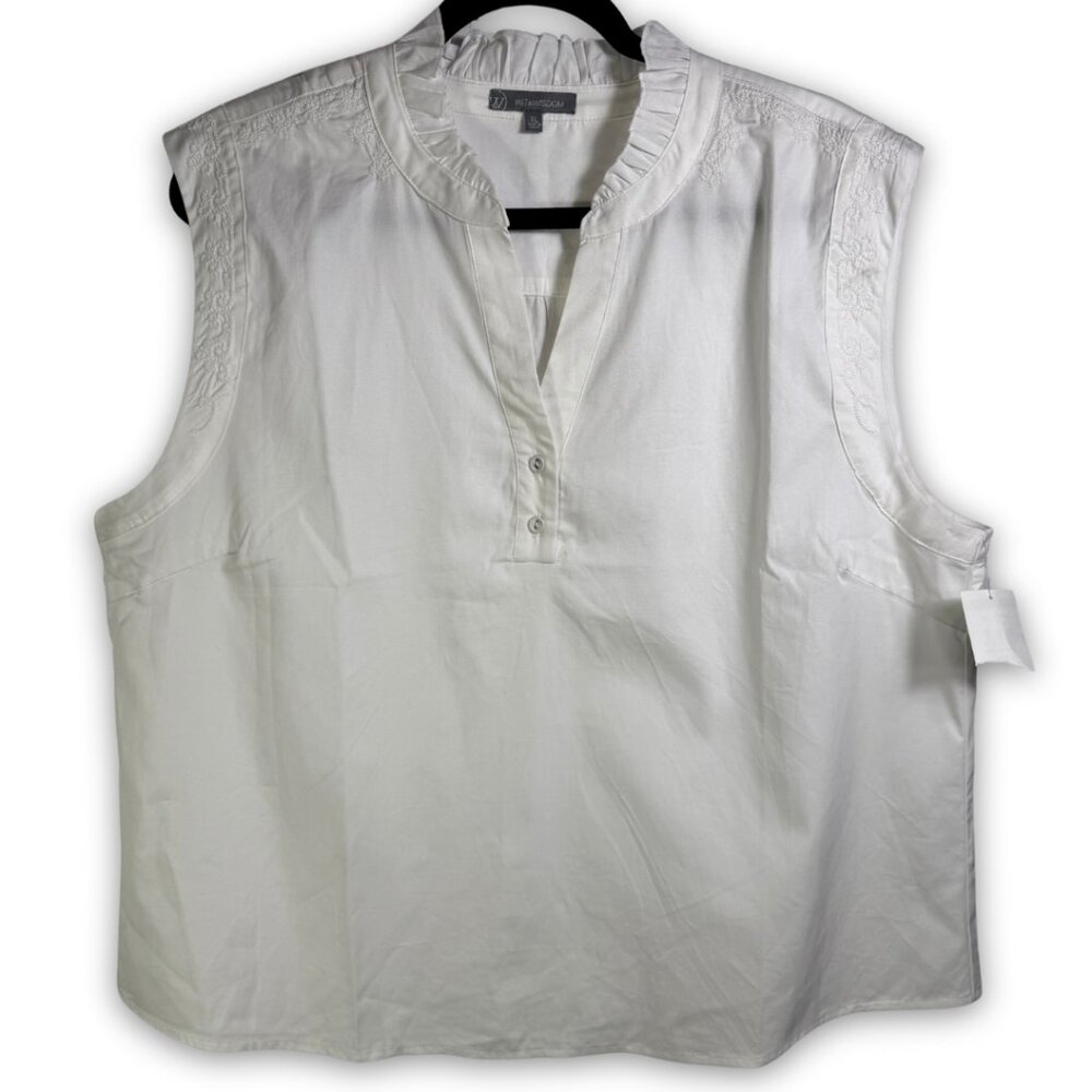 Wit & Wisdom Womens XL White Sleeveless Ruffle Neck Embroidered Blouse L7306MP3E
